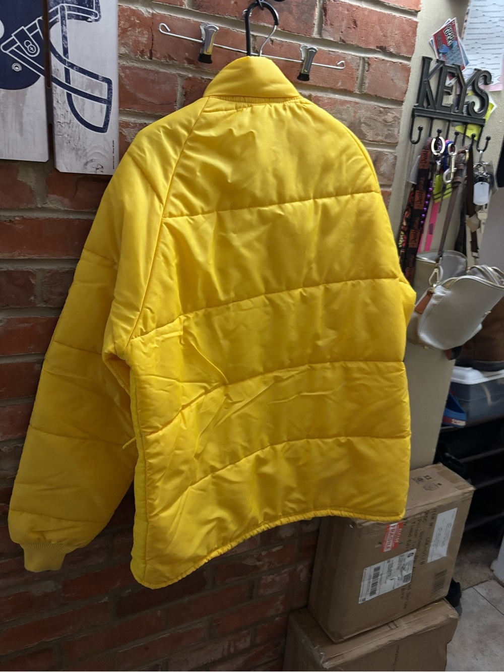 Vintage 80s Swingster Blank yellow Nylon Puffer Coat Jacket Large USA *FLAW - Picture 6 of 9